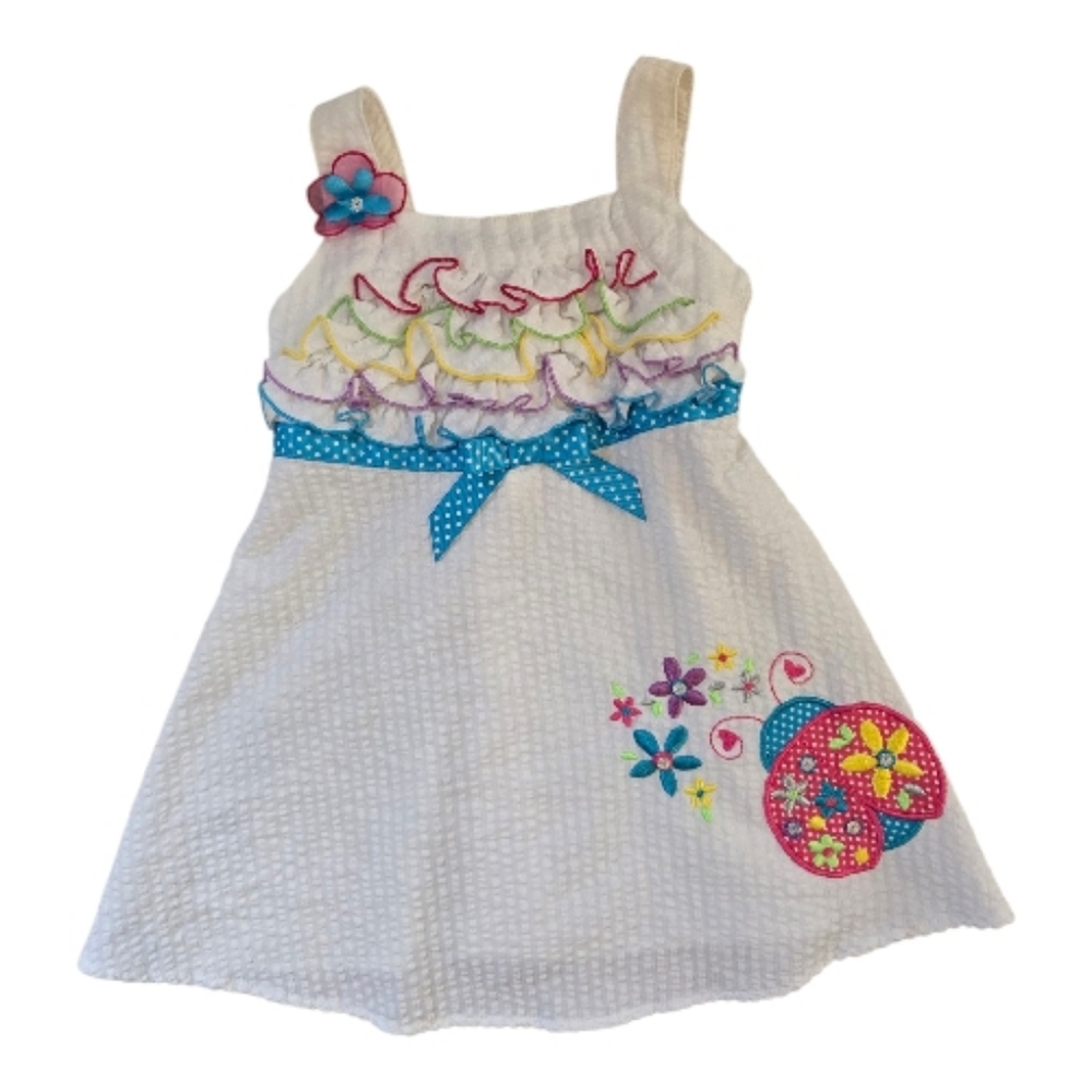 Vintage Y2k Youngland White Embroidered Ladybug Dress